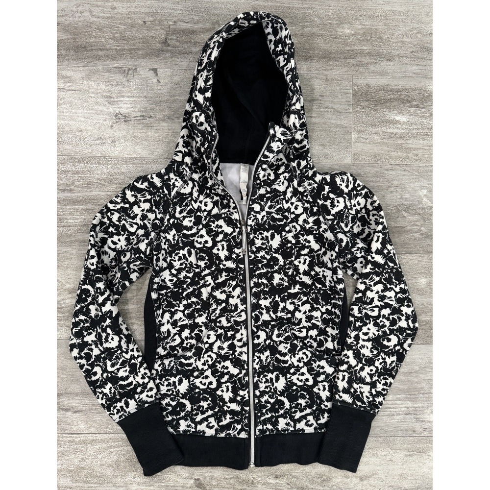 Lululemon Scuba Hoodie III 6 Black White Floral Fleur Sombre Full Zip Jacket